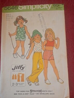 VINTAGE Simplicity Kids Shorts & Pants Pattern in Green, Yellow, Red Size 2 T,